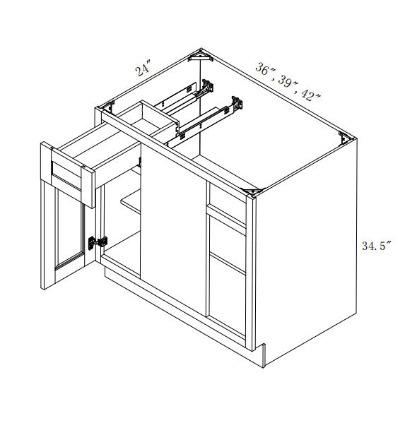 BLB42/45: Oak Shaker Base Blind Comer 42"W*24"D*34-1/2"H-1D-1DRA-1S