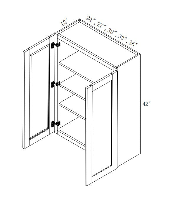 W3340/W3342: Oak Shaker Wall 33"Upper Cabinets