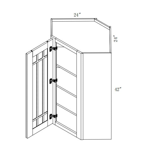 WDC2440/GD: Oak Shaker Wall Diagonal Cabinet 24" with Glass Door