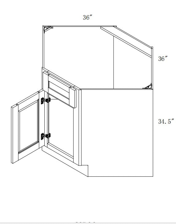 CSB36: Oak Shaker 36" Diagonal Corner Sink Base Cabinet