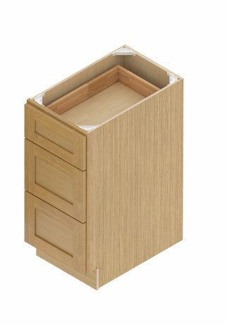 DB24-3: Oak Shaker 24" Standard Base Cabinet with 3 Drawers