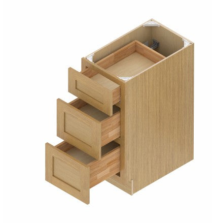 DB18-3: Oak Shaker 18" Standard Base Cabinet with 3 Drawers