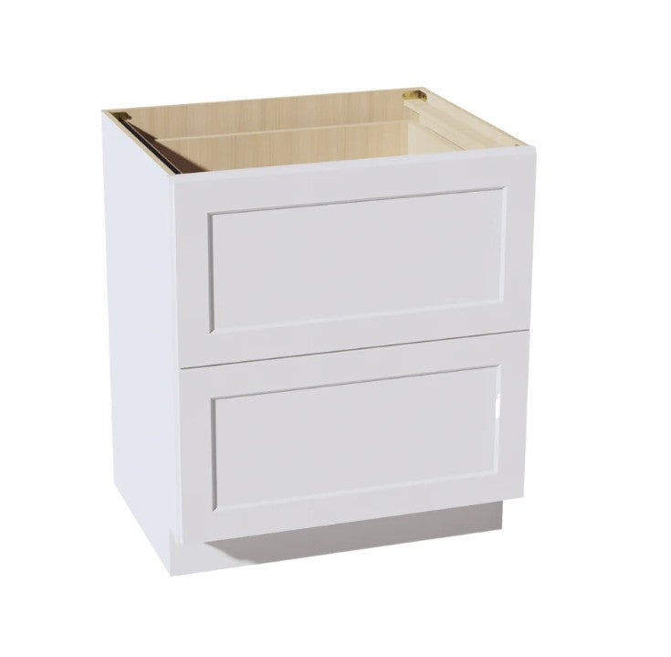 DB30-2: White Shaker 30"Standard Base Cabinet with 2 Drawers