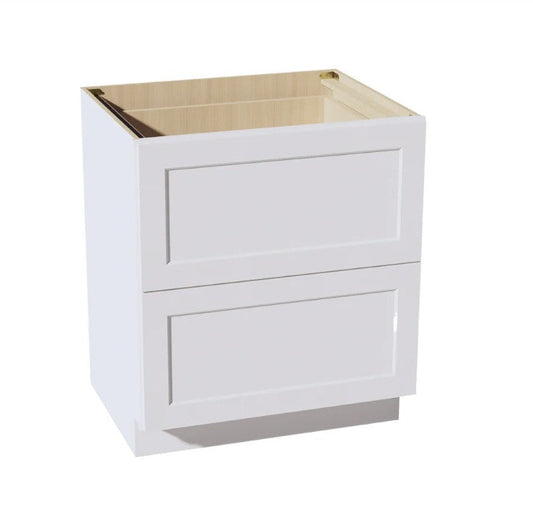 DB30-2: White Shaker 30"Standard Base Cabinet with 2 Drawers