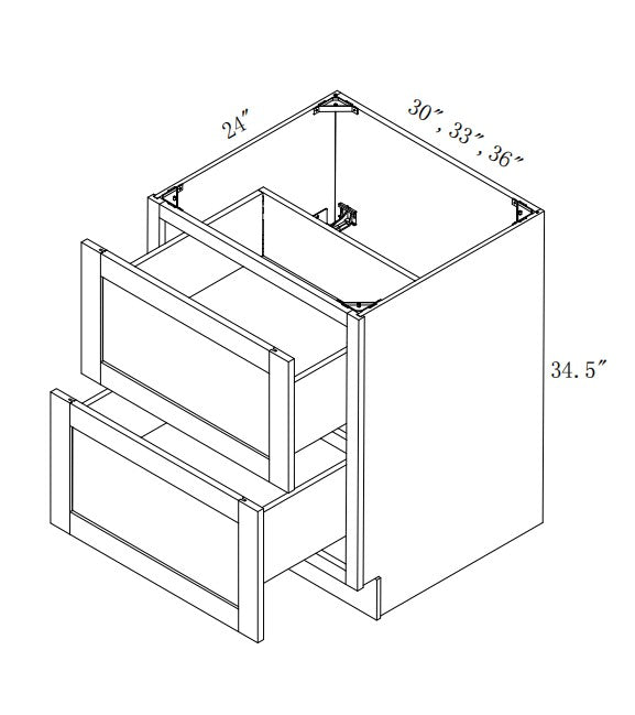 DB30-2: Oak Shaker 30"Standard Base Cabinet with 2 Drawers