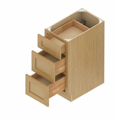 VDB15-3: Oak Shaker 15" Vanity Drawer Base Cabinet with 3 Drawers