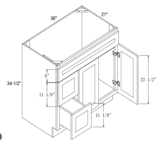 VSD36L: 36"Vanity Sink Drawer Left
