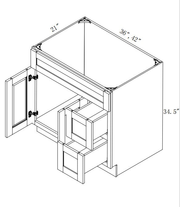 VSD36R: Oak Shaker Vanity Sink Drawer Right