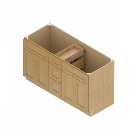 VSD60DD: Oak Shaker Vanity Side Drawer Base Cabinet Double Basin