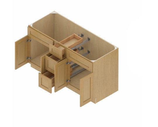 VSD60DD: Oak Shaker Vanity Side Drawer Base Cabinet Double Basin