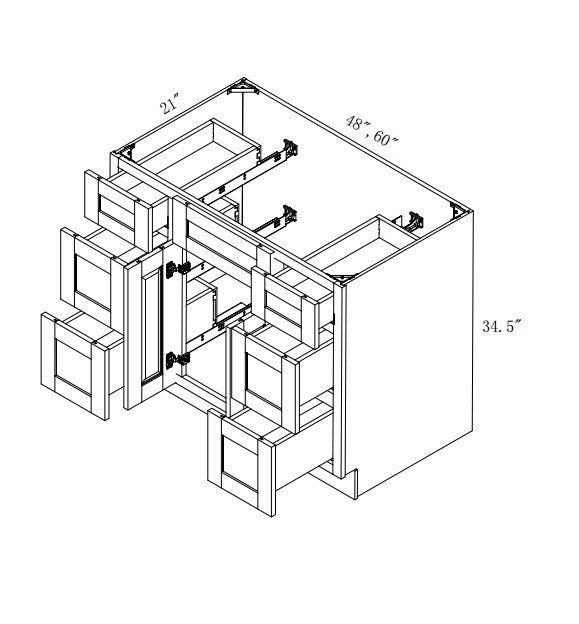 VSDB48:  Oak Shaker Vanity Side Drawer Base Cabinet Single Basin