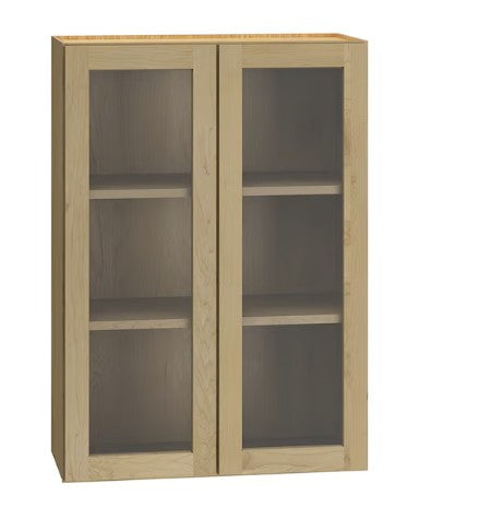 W3630/GD:  Oak Shaker Wall 36Upper Cabinet with Glass Door
