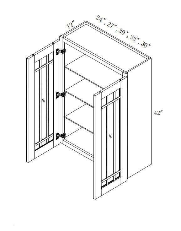 W2740/GD: Oak Shaker Wall 27"Upper Cabinet with Glass Door