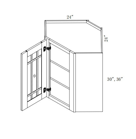 WDC2430/GD: Oak Shaker Wall Diagonal Cabinet 24"with Glass Door